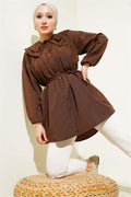 Double Collar Rope Belted Shirt Brown
