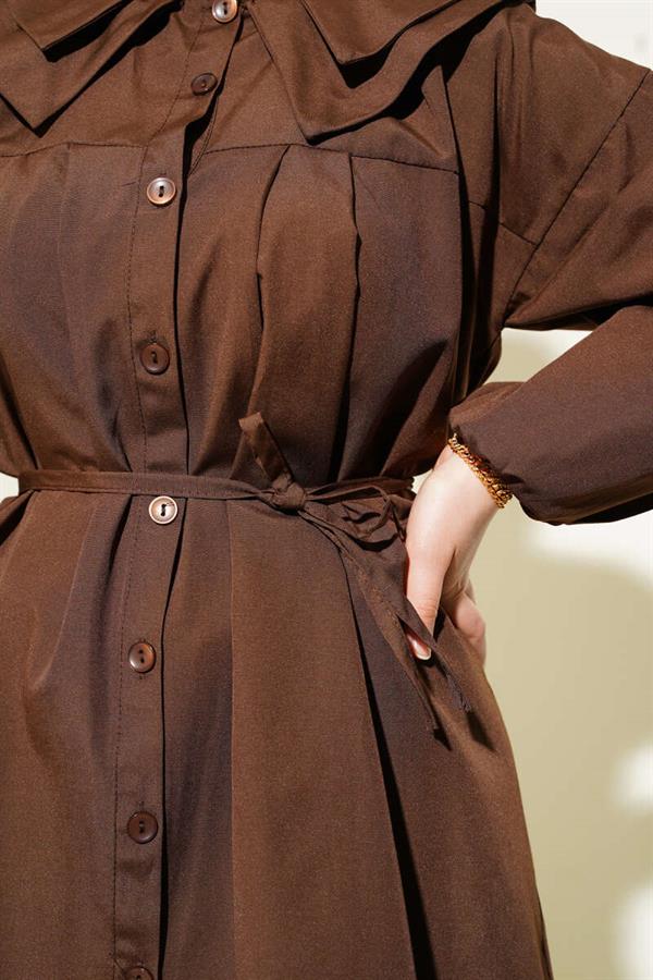 Double Collar Rope Belted Shirt Brown