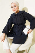 Double Collar Rope Belted Shirt Navy Blue
