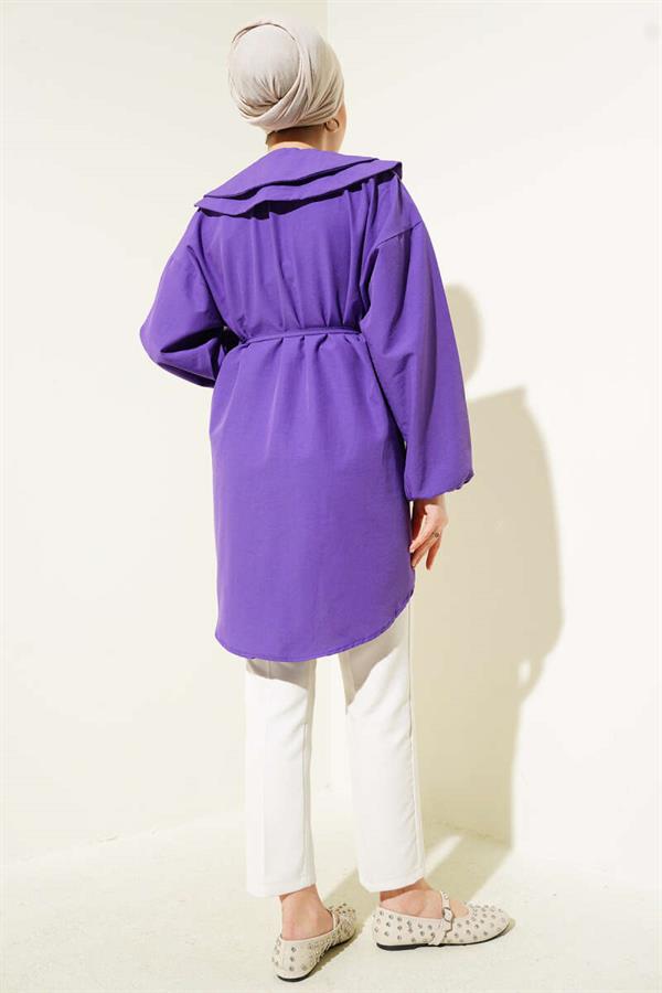 Double Collar Rope Belted Shirt Purple