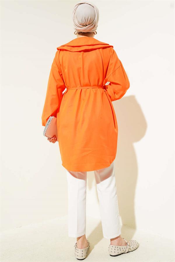 Double Collar Rope Belted Shirt Orange
