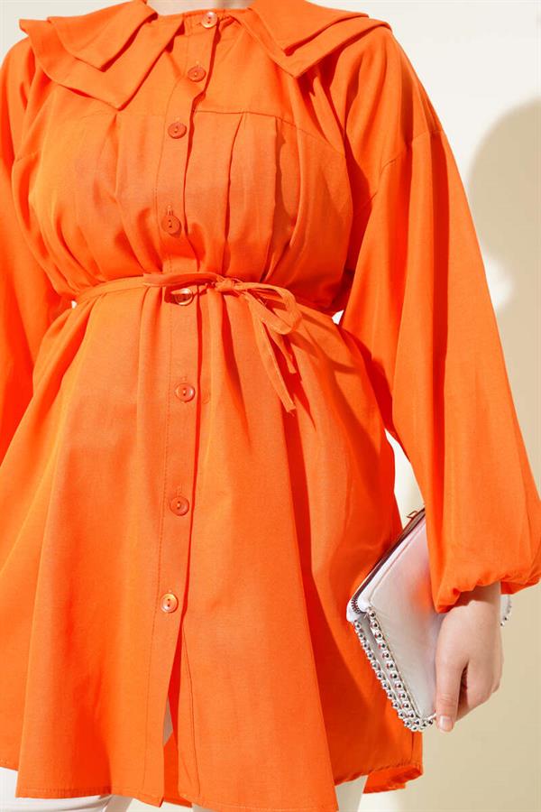 Double Collar Rope Belted Shirt Orange