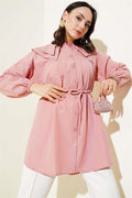 Double Collar Rope Belted Shirt Powder