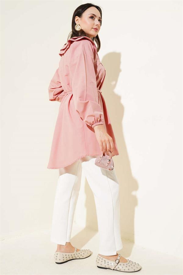 Double Collar Rope Belted Shirt Powder