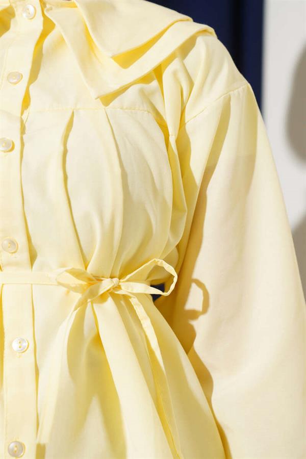 Double Collar Rope Belted Shirt Yellow