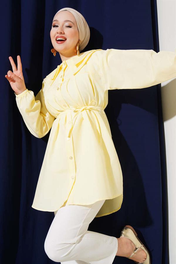 Double Collar Rope Belted Shirt Yellow