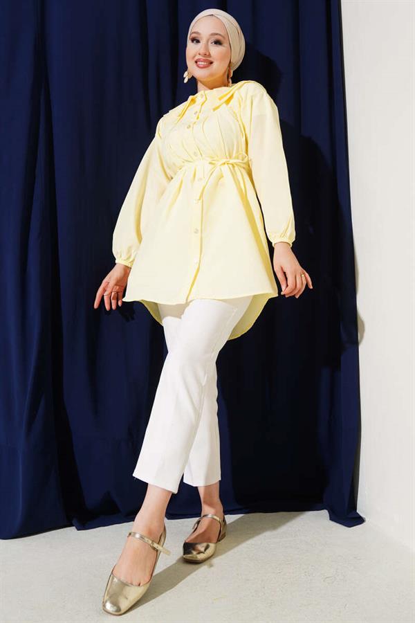 Double Collar Rope Belted Shirt Yellow