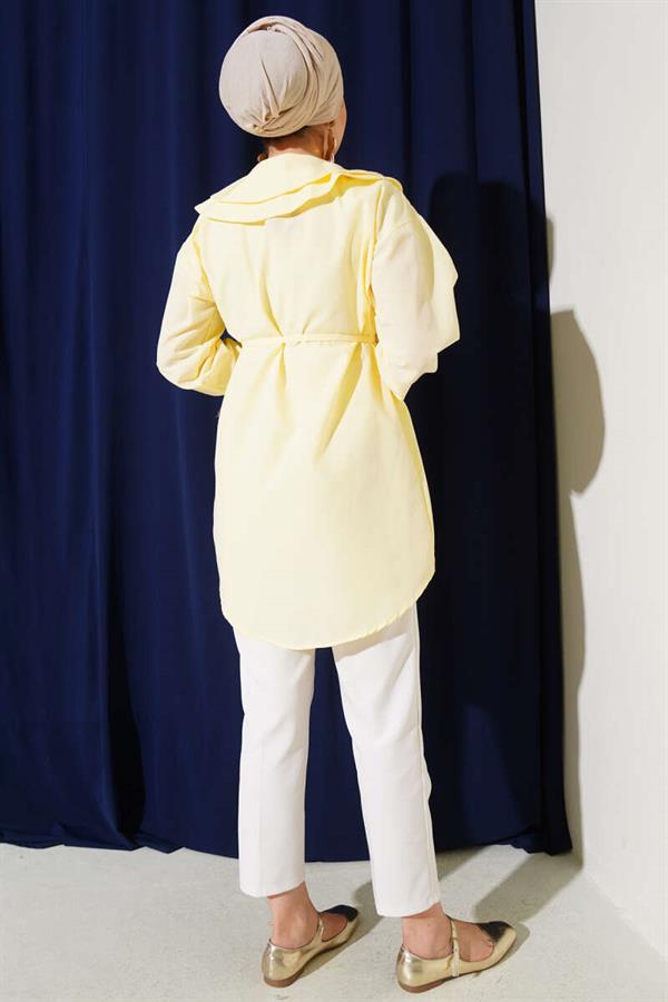 Double Collar Rope Belted Shirt Yellow
