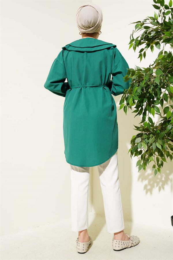 Double Collar Rope Belted Shirt Emerald