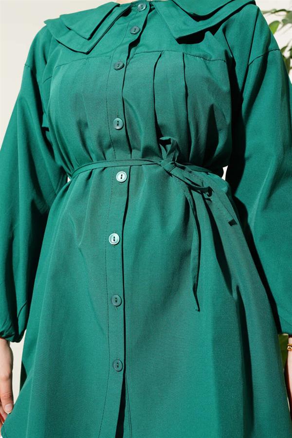 Double Collar Rope Belted Shirt Emerald