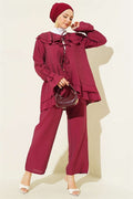 2 Piece Set with Double Collar and Lace-up, Burgundy