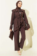 Double Collar Lace-Up 2 Piece Set in Coffee