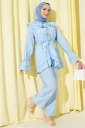 Double Collar Lace-Up 2 Piece Set, Blue