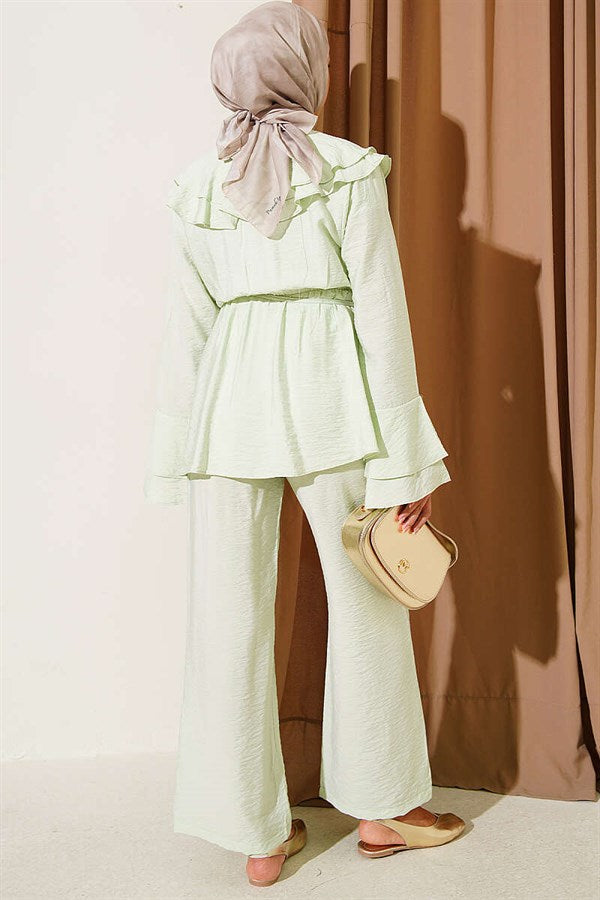 Double Collar, Elastic Waistband 2 Piece Set, Mint