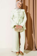Double Collar, Elastic Waistband 2 Piece Set, Mint