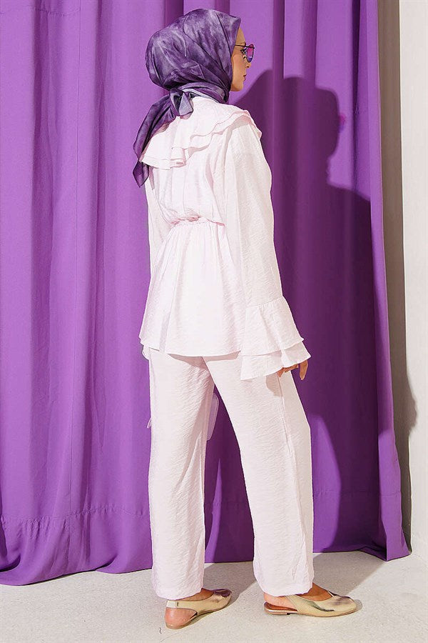 2 Piece Set with Double Collar and Elastic Waistband, Pink