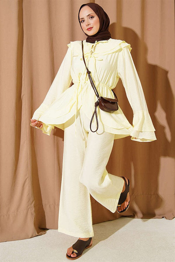 Double Collar 2 Piece Set with Elastic Waistband, Yellow