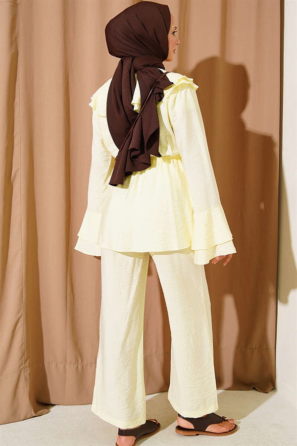 Double Collar 2 Piece Set with Elastic Waistband, Yellow