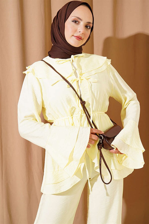 Double Collar 2 Piece Set with Elastic Waistband, Yellow