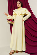 Double Collar Gold Buttoned Belted Dress Yellow