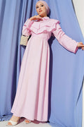 Pink Dress with Double Collar, Gold Buttons and Belt