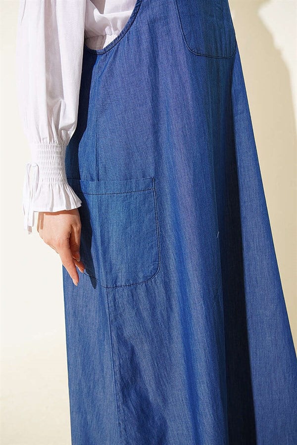 Denim Overalls with Double Side Pockets, Blue