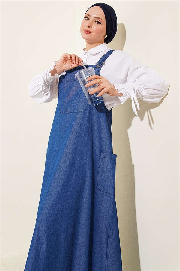 Denim Overalls with Double Side Pockets, Blue