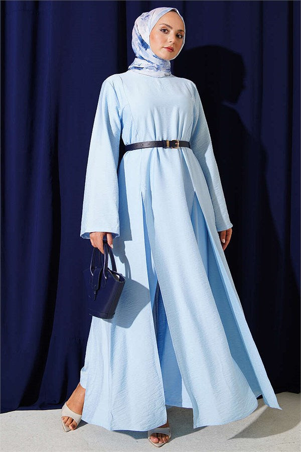 Two-Piece Set with Double Slit Long Tunic, Blue