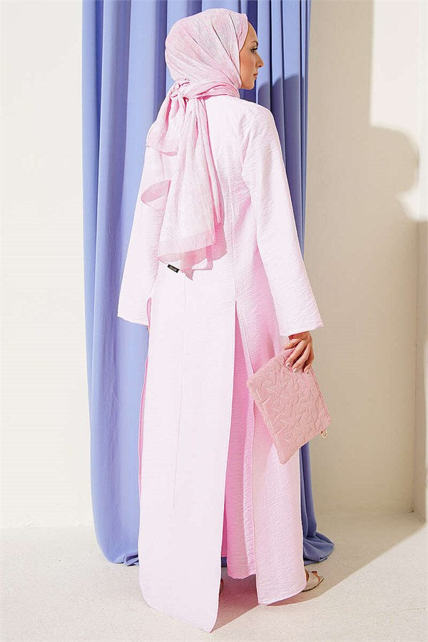 Two-Piece Set with Double Slit Long Tunic, Pink