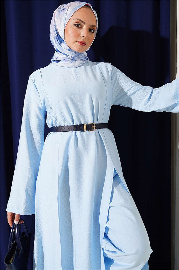 Two-Piece Set with Double Slit Long Tunic, Blue