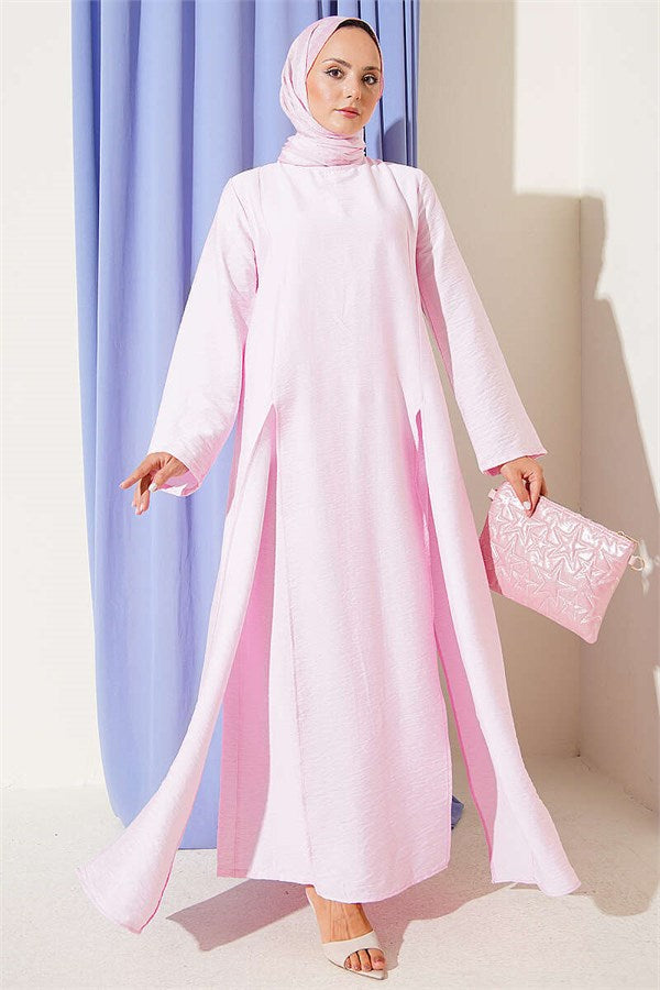 Two-Piece Set with Double Slit Long Tunic, Pink