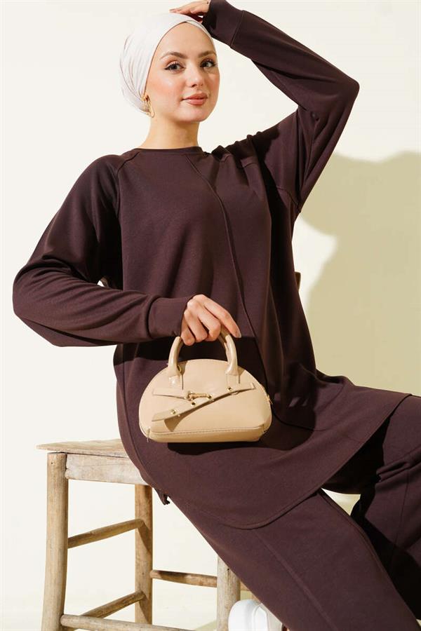 Çıma Detailed Loyşa Vest 2 Piece Set Coffee