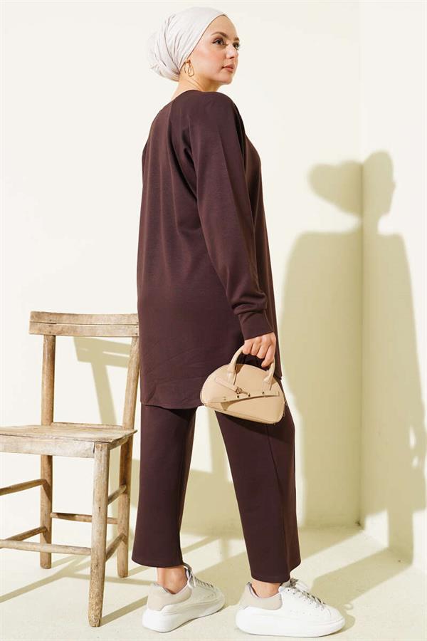 Çıma Detailed Loyşa Vest 2 Piece Set Coffee