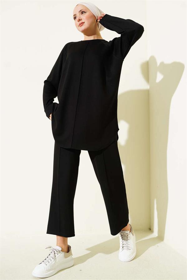 Chima Detailed Loisha Vest 2 Piece Set Black
