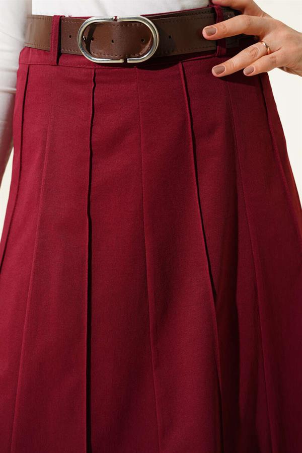 Striped Belted Skirt, Burgundy