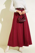 Striped Belted Skirt, Burgundy