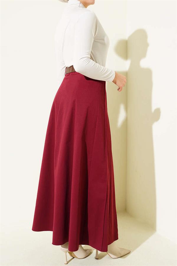 Striped Belted Skirt, Burgundy
