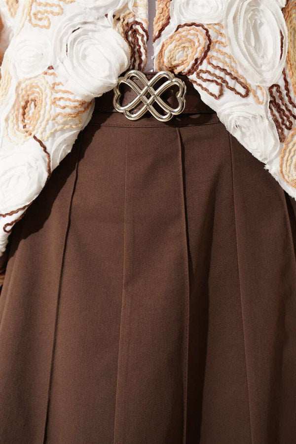 Striped Belted Skirt, Brown