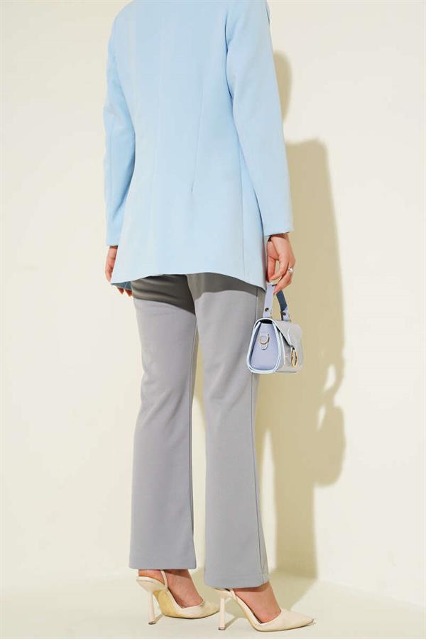 Grey Buttoned Waist Trousers with Ribbon