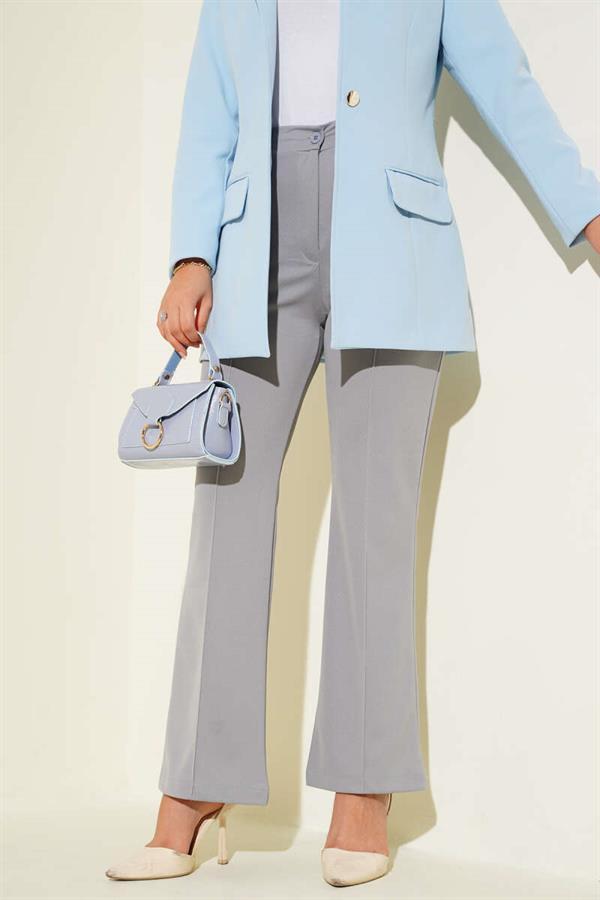 Grey Buttoned Waist Trousers with Ribbon