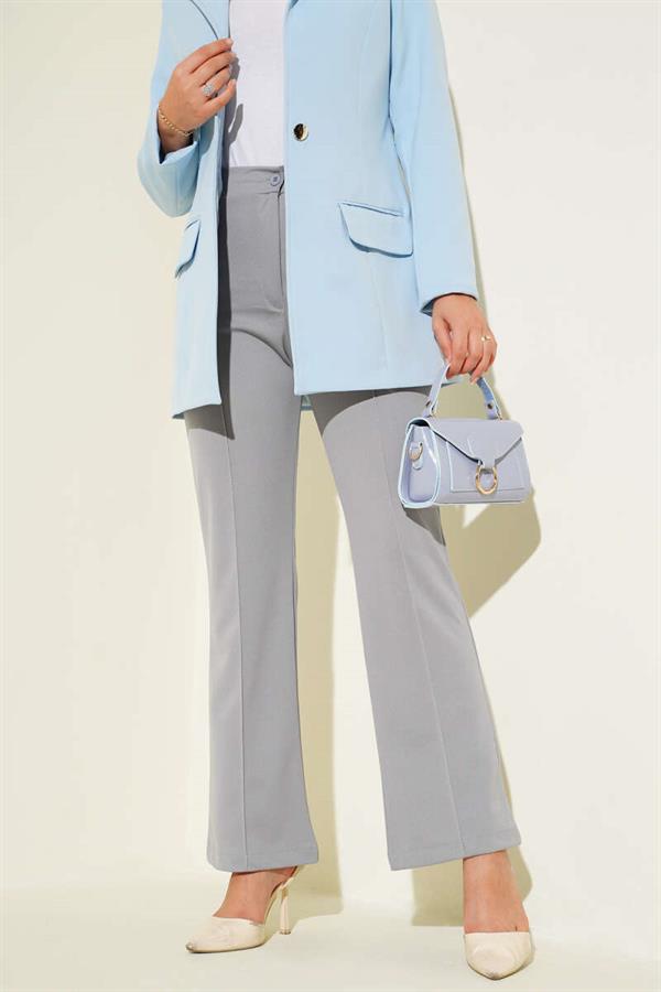 Grey Buttoned Waist Trousers with Ribbon