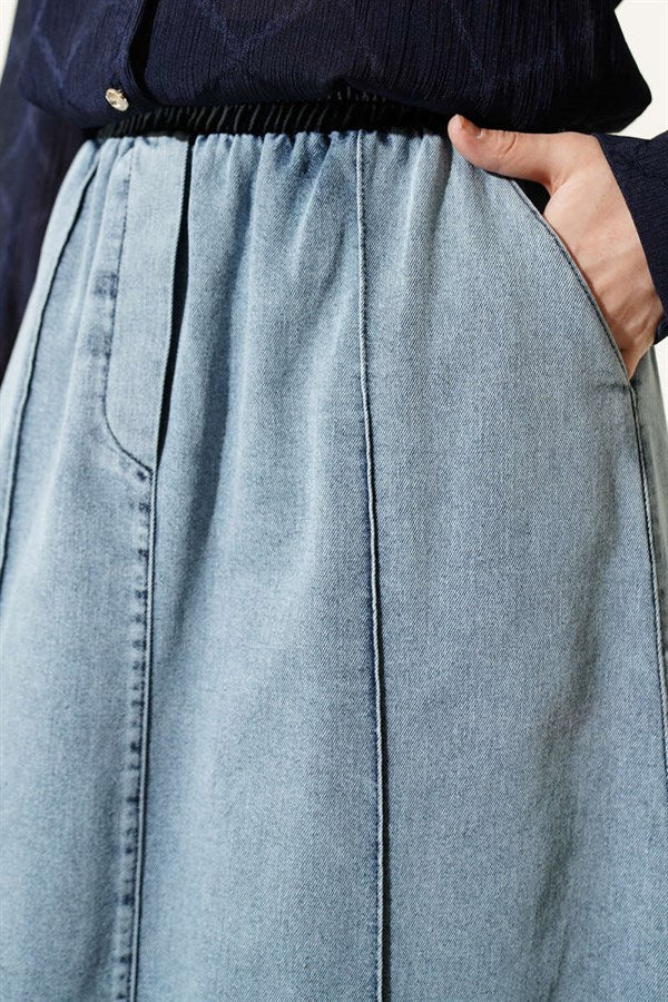 Chimali Elastic Waist Denim Skirt Light Blue
