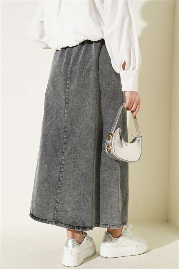 Chimali Elastic Waist Denim Skirt, Smoke Grey