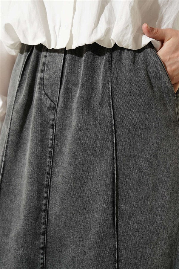 Chimali Elastic Waist Denim Skirt, Smoke Grey