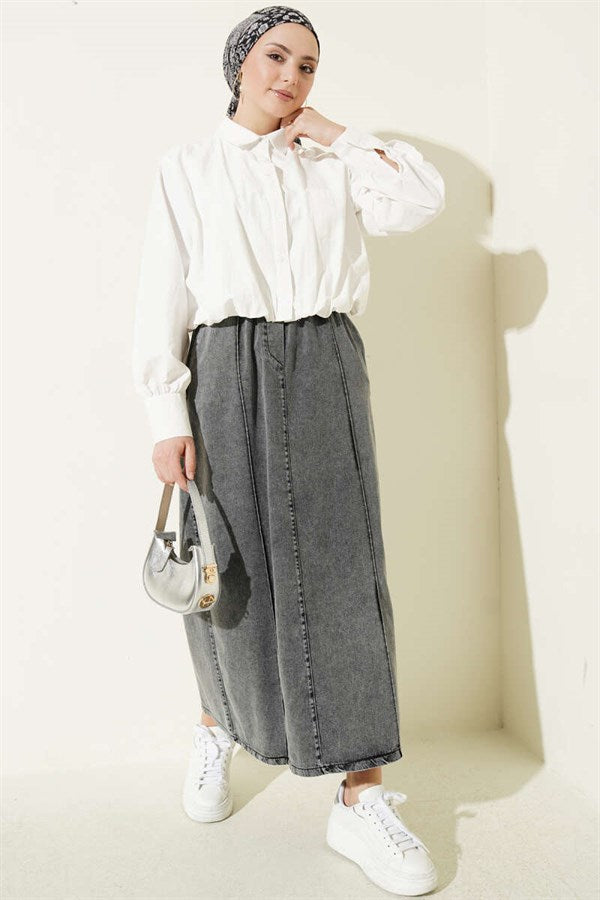 Chimali Elastic Waist Denim Skirt, Smoke Grey