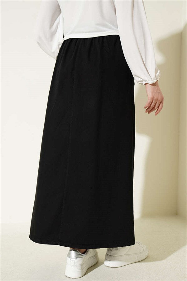 Chimali Elastic Waist Denim Skirt Black