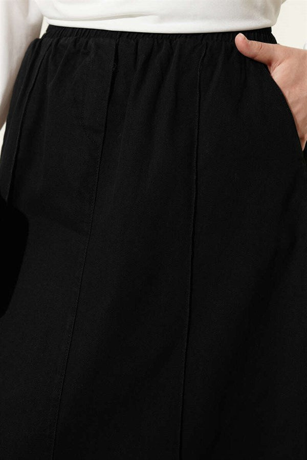 Chimali Elastic Waist Denim Skirt Black