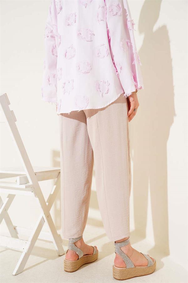 Beige Plaid Tied Waist Trousers