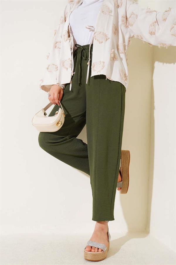 Khaki Drawstring Waist Trousers