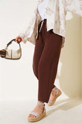 Ribbed Waist-Tied Trousers Brown